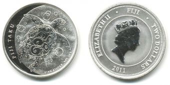 2 Доллара Фиджи 2012 Черепаха Серебро Унция