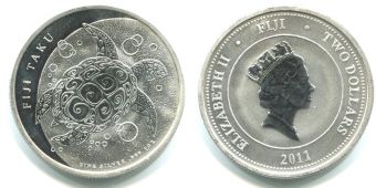 2 Доллара Фиджи 2011 Черепаха Серебро Унция