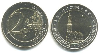 2 Евро Германия 2008 F церковь святого Михаила, Гамбург 