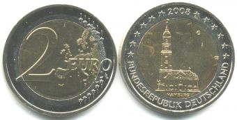2 Евро Германия 2008 G церковь святого Михаила, Гамбург 