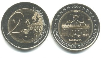 2 Евро Германия 2009 D церковь Людвига, Саарланд 