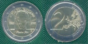 2 Евро Ватикан 2018 Папа Пио