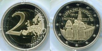 2 Евро Ватикан 2017 явления Девы Марии в Фатиме Пруф