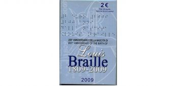 2 Евро Италия 2009 200 лет со дня рождения Луи Брайля BU