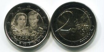 2 Евро Люксембург 2021 40 лет со дня Бракосочетания Великого Герцога Анри и Великой Герцогини Марии Терезы ФОТО