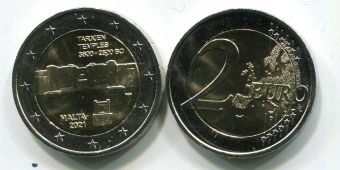 Купить монету 2 Евро Мальта 2021 - Храм Тарксиен