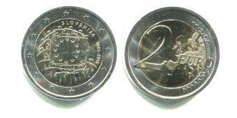 2 Евро Словения 2015 30 лет флагу