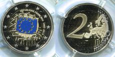 2 Евро Франция 2015 30 лет флагу Пруф Цветная