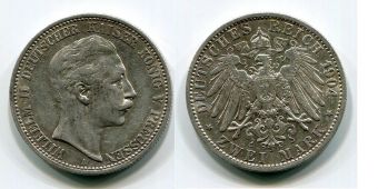 2 Марки Германия 1904 год, Пруссия, Вильгельм, Серебро
