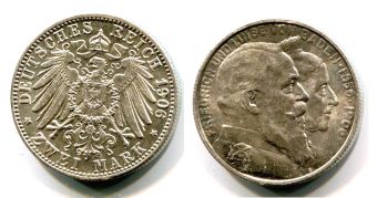 2 Марки Германия Баден 1906 Свадьба Серебро   