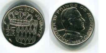 Монако 1/2 Франка 1968 год 