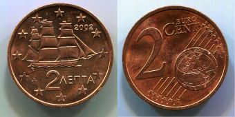 Греция 2 Цента 2002 Регулярная
