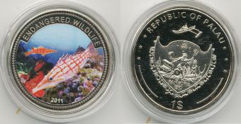 Доллар Палау 2011 морской мир цветная эмаль 