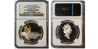 20 Долларов Канада 1991 История Авиации Silver Dart NGC PF69 Ultra Cameo