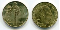 Монако 20 Сантимов 1995 год              