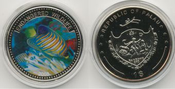 Доллар Палау 2008 рыба цветная эмаль 