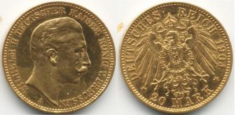 20 Марок Германия 1904 Золото
