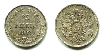 25 Пенни Русская Финляндия 1908 год 