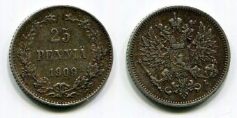 25 Пенни Русская Финляндия 1909 год   (5) 