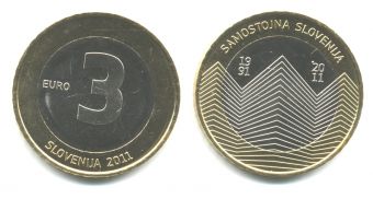 3 Евро Словения 2011 год Независимость 