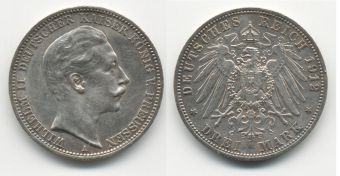3 Марки Германия 1912 год, Пруссия, Вильгельм, Серебро