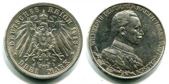 3 Марки Германия 1913 год, Пруссия, Вильгельм, Мундир, Серебро