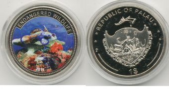 Доллар Палау 2011 морской мир цветная эмаль 