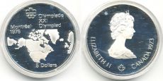 5 Долларов Канада 1973 Олимпиада Монреаль карта Канады