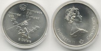 5 Долларов Канада 1975 Олимпиада Монреаль Метания копья АЦ