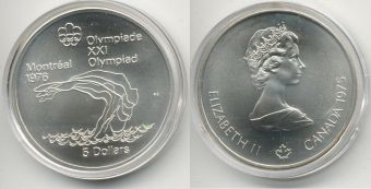 5 Долларов Канада 1975 Олимпиада Монреаль Прыжки в воду АЦ