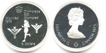 5 Долларов Канада 1975 Олимпиада Монреаль индеец