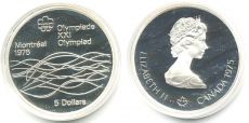 5 Долларов Канада 1975 Олимпиада Монреаль плавание