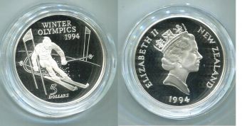 Новая Зеландия 5 Долларов 1994 Олимпиада Лыжи 