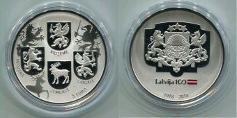 5 Евро Латвия 2018 Гербы Латвии
