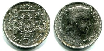Латвия 5 Лат 1929 год   