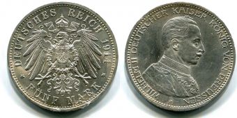 5 Марок Германия 1914 Пруссия Мундир Серебро