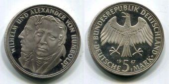 5 Марок Германия 1967 Вильгельм и Александр фон Гумбольдт