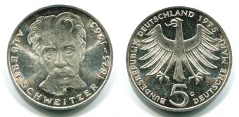 5 Марок Германия 1975 Альберт Швайтцер