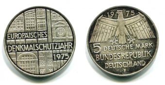 5 Марок Германия 1975 год памятников