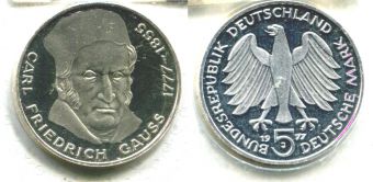 5 Марок Германия 1977 Карл Фридрих Гаусс