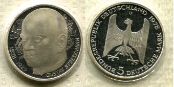 5 Марок Германия 1978 Густав Штреземанн