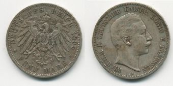 5 Марок Германия 1895 Пруссия Серебро