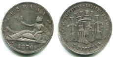 Испания 5 Песет 1870 год   