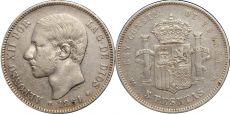 Испания 5 Песет 1884 год 
