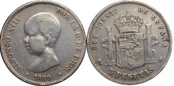 Испания 5 Песет 1889 год 