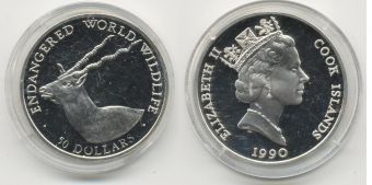 Острова Кука, 50 Долларов, 1990 год, Антилопа, Серебро Пруф