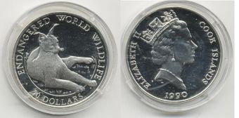 Острова Кука, 50 Долларов, 1990 год, Рысь, Серебро Пруф