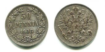 50 Пенни Русская Финляндия 1908 год 