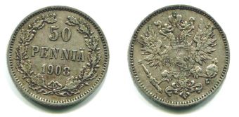 50 Пенни Русская Финляндия 1908 год 