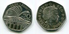 50 Пенсов Великобритания 2000 150 лет Публичной библиотеке